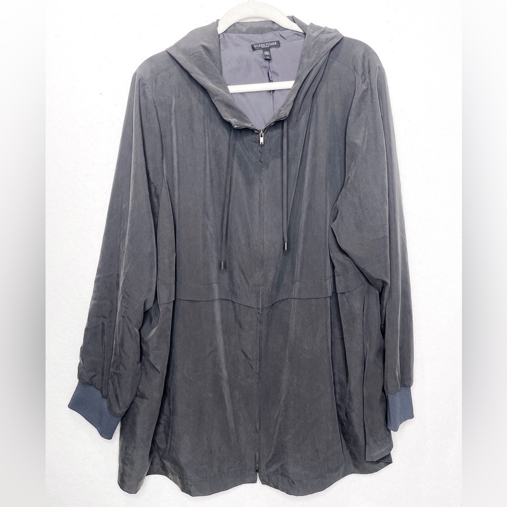 Eileen Fisher Woman Jacket Dark Gray Hooded Windbreaker Tencel Size 3X Graphite
